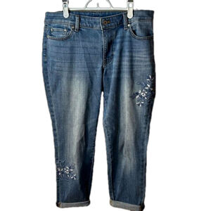 Talbots Petite Floral Embroidered Girlfriend Jeans Size 8